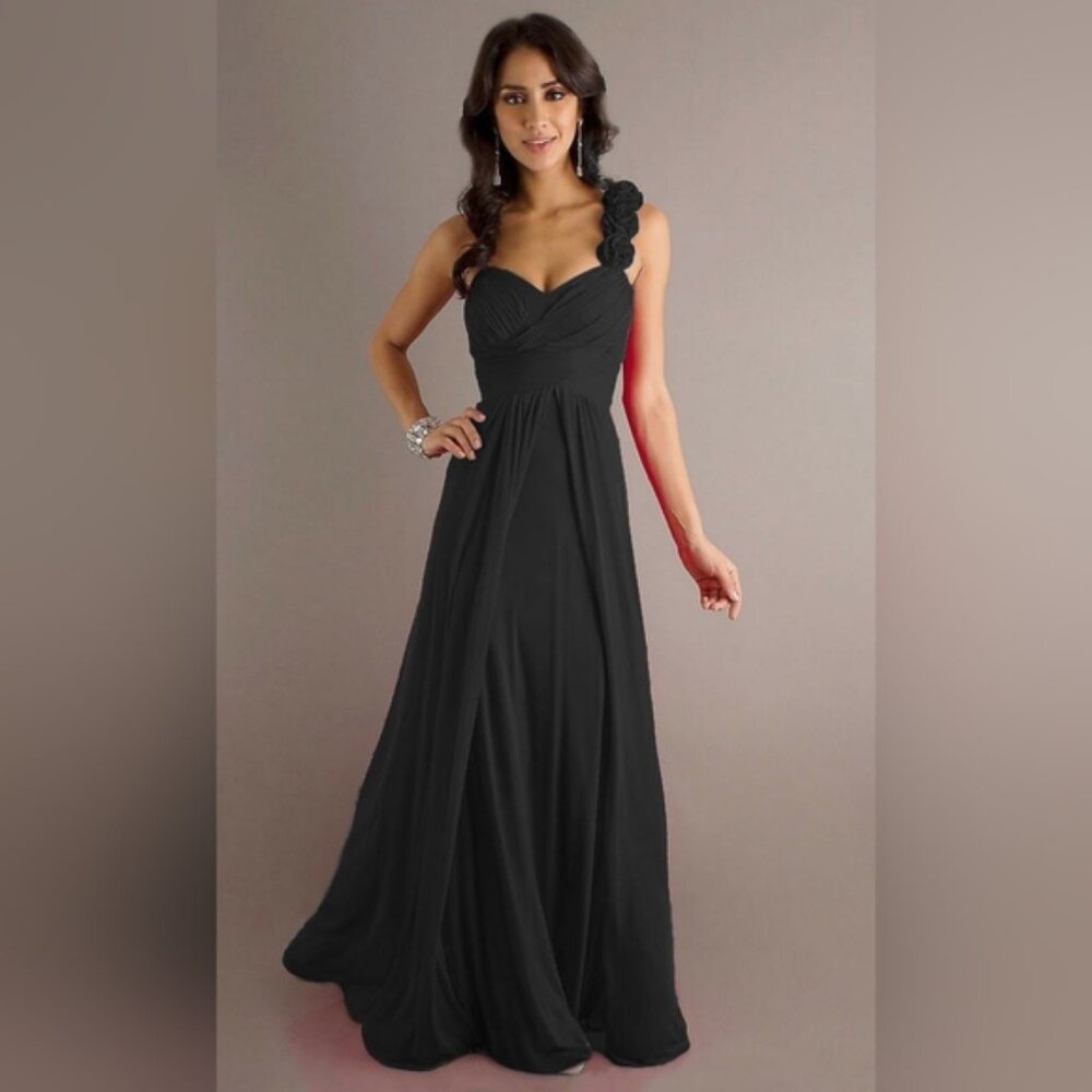 Bill Levkoff Bridesmaid Prom Evening Floral Applique One Shoulder Gown Dress 6